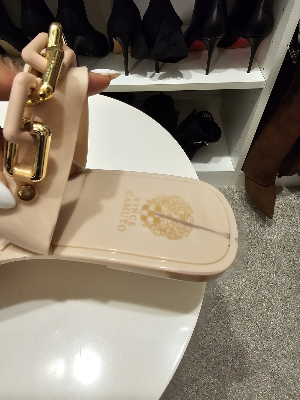 Vince Camuto Blush Pink Chain-Trim Slide Sandals - Picture 5 of 10